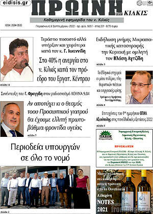 Πρωτοσέλιδο Πρωινή του Κιλκίς