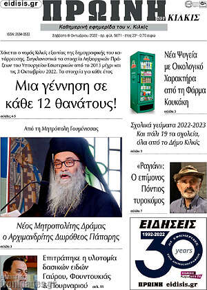 Πρωτοσέλιδο Πρωινή του Κιλκίς