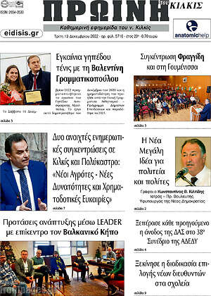 Πρωτοσέλιδο Πρωινή του Κιλκίς