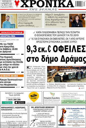 Πρωτοσέλιδο Χρονικά της Δράμας