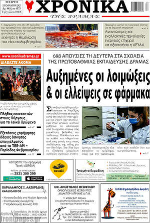 Πρωτοσέλιδο Χρονικά της Δράμας