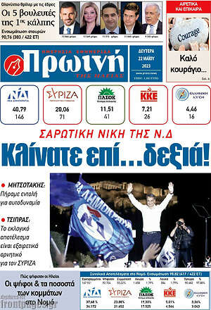 Πρωτοσέλιδο Πρωινή Ηλείας