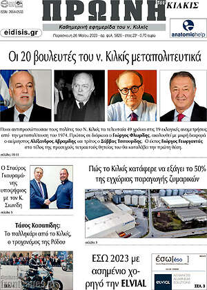 Πρωτοσέλιδο Πρωινή του Κιλκίς