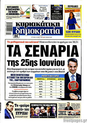 Πρωτοσέλιδο εφημερίδας Δημοκρατία - protoselida