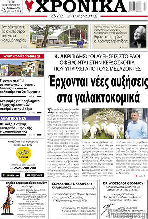 Πρωτοσέλιδο Χρονικά της Δράμας