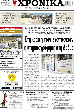 Πρωτοσέλιδο Χρονικά της Δράμας