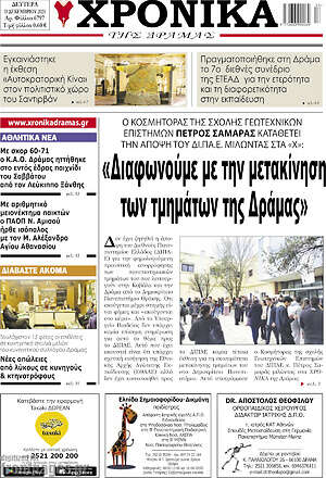 Πρωτοσέλιδο Χρονικά της Δράμας