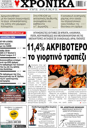 Πρωτοσέλιδο Χρονικά της Δράμας