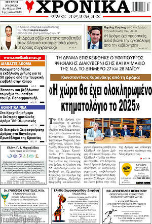 Πρωτοσέλιδο Χρονικά της Δράμας