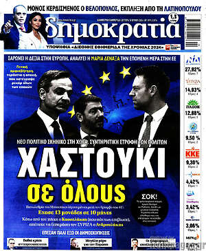 Πρωτοσέλιδο εφημερίδας Δημοκρατία - protoselida
