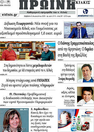 Πρωτοσέλιδο Πρωινή του Κιλκίς