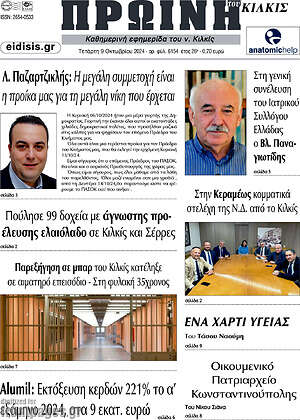 Πρωτοσέλιδο Πρωινή του Κιλκίς
