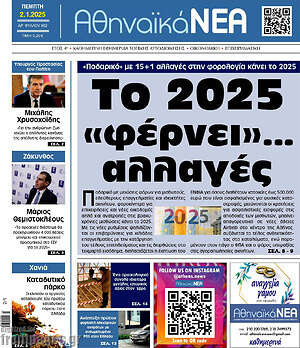 Πρωτοσέλιδο Αθηναϊκά Νέα