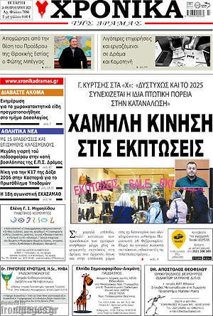 Πρωτοσέλιδο Χρονικά της Δράμας