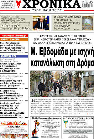 Πρωτοσέλιδο Χρονικά της Δράμας