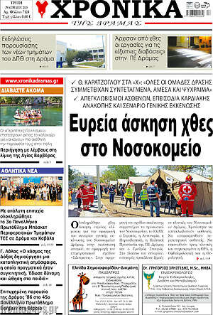 Πρωτοσέλιδο Χρονικά της Δράμας