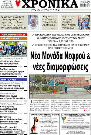 Πρωτοσέλιδο Χρονικά της Δράμας