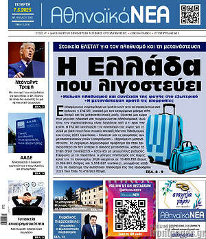 Πρωτοσέλιδο Αθηναϊκά Νέα
