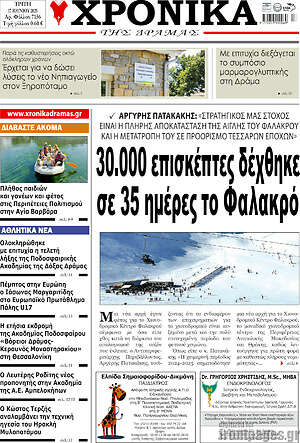 Πρωτοσέλιδο Χρονικά της Δράμας