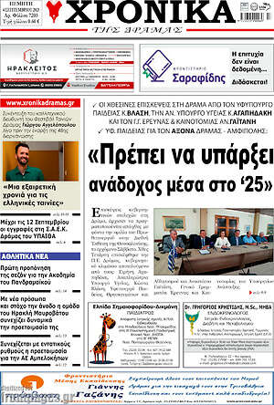 Πρωτοσέλιδο Χρονικά της Δράμας
