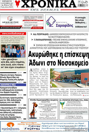 Πρωτοσέλιδο Χρονικά της Δράμας