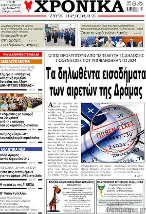 Πρωτοσέλιδο Χρονικά της Δράμας