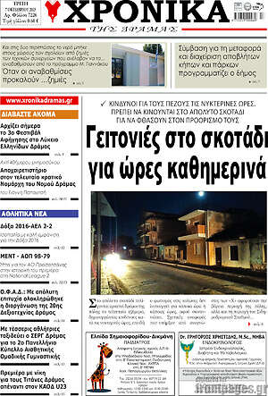 Πρωτοσέλιδο Χρονικά της Δράμας