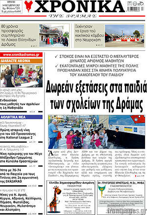 Πρωτοσέλιδο Χρονικά της Δράμας