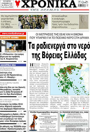 Πρωτοσέλιδο Χρονικά της Δράμας