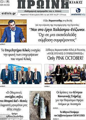 Πρωτοσέλιδο Πρωινή του Κιλκίς