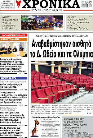 Πρωτοσέλιδο Χρονικά της Δράμας