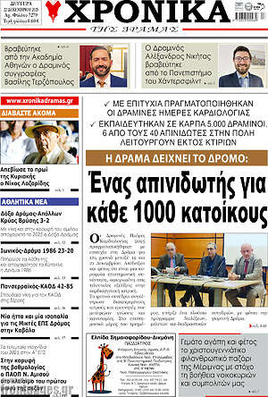 Πρωτοσέλιδο Χρονικά της Δράμας