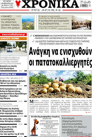 Πρωτοσέλιδο Χρονικά της Δράμας