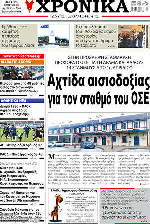 Πρωτοσέλιδο Χρονικά της Δράμας