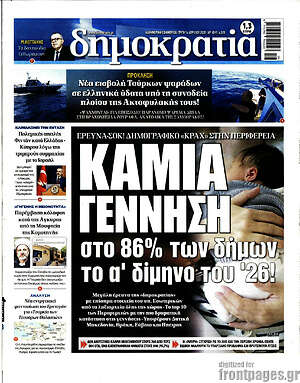 Πρωτοσέλιδο εφημερίδας Δημοκρατία - protoselida