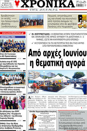 Πρωτοσέλιδο Χρονικά της Δράμας