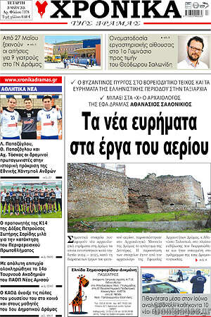 Πρωτοσέλιδο Χρονικά της Δράμας