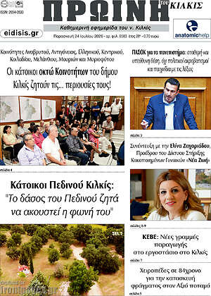 Πρωτοσέλιδο Πρωινή του Κιλκίς