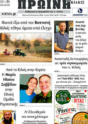 Πρωτοσέλιδο Πρωινή του Κιλκίς