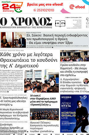 Πρωτοσέλιδο Χρόνος – 12 Σεπτεμβρίου 2026