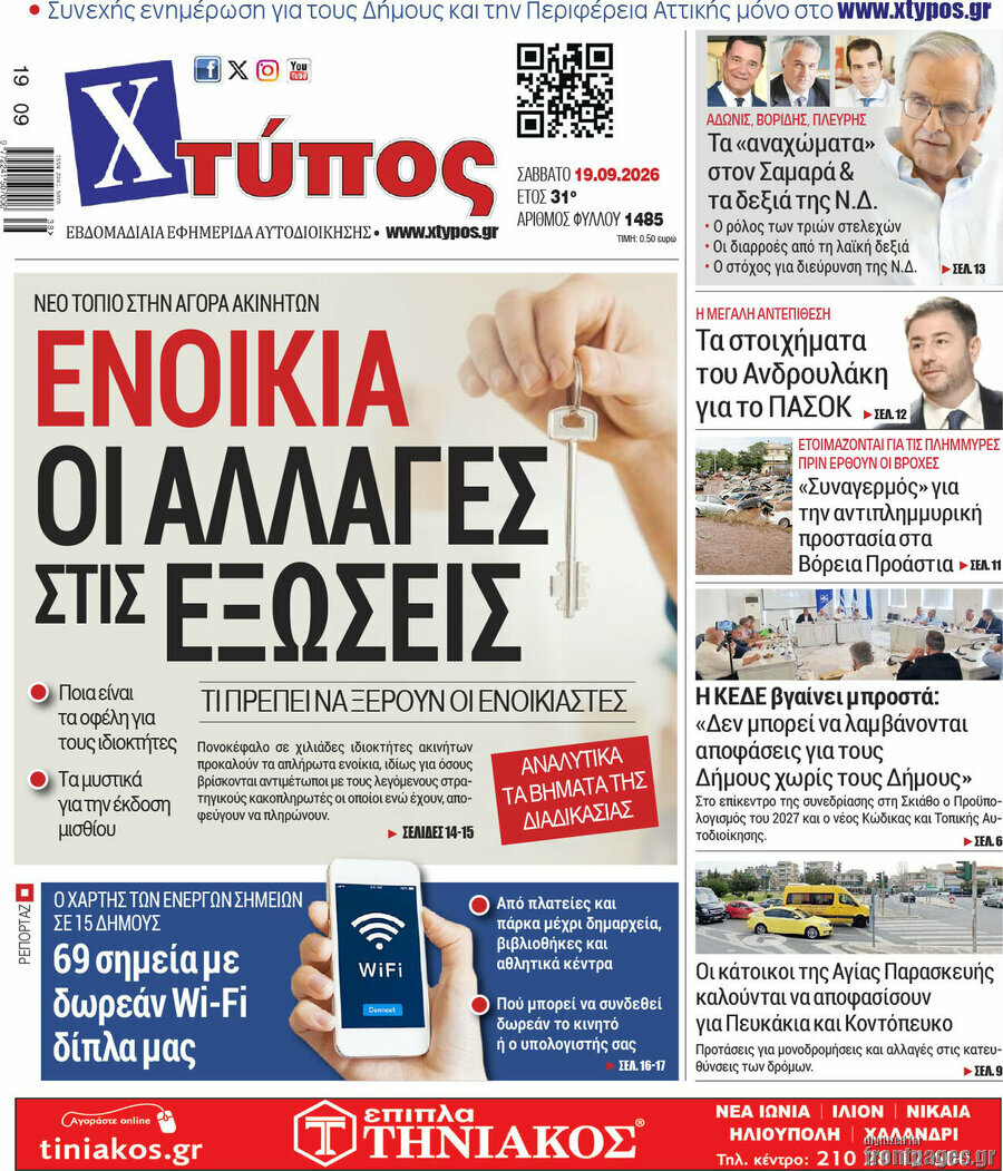 Πρωτοσέλιδο Χτύπος – 19 Σεπτεμβρίου 2026