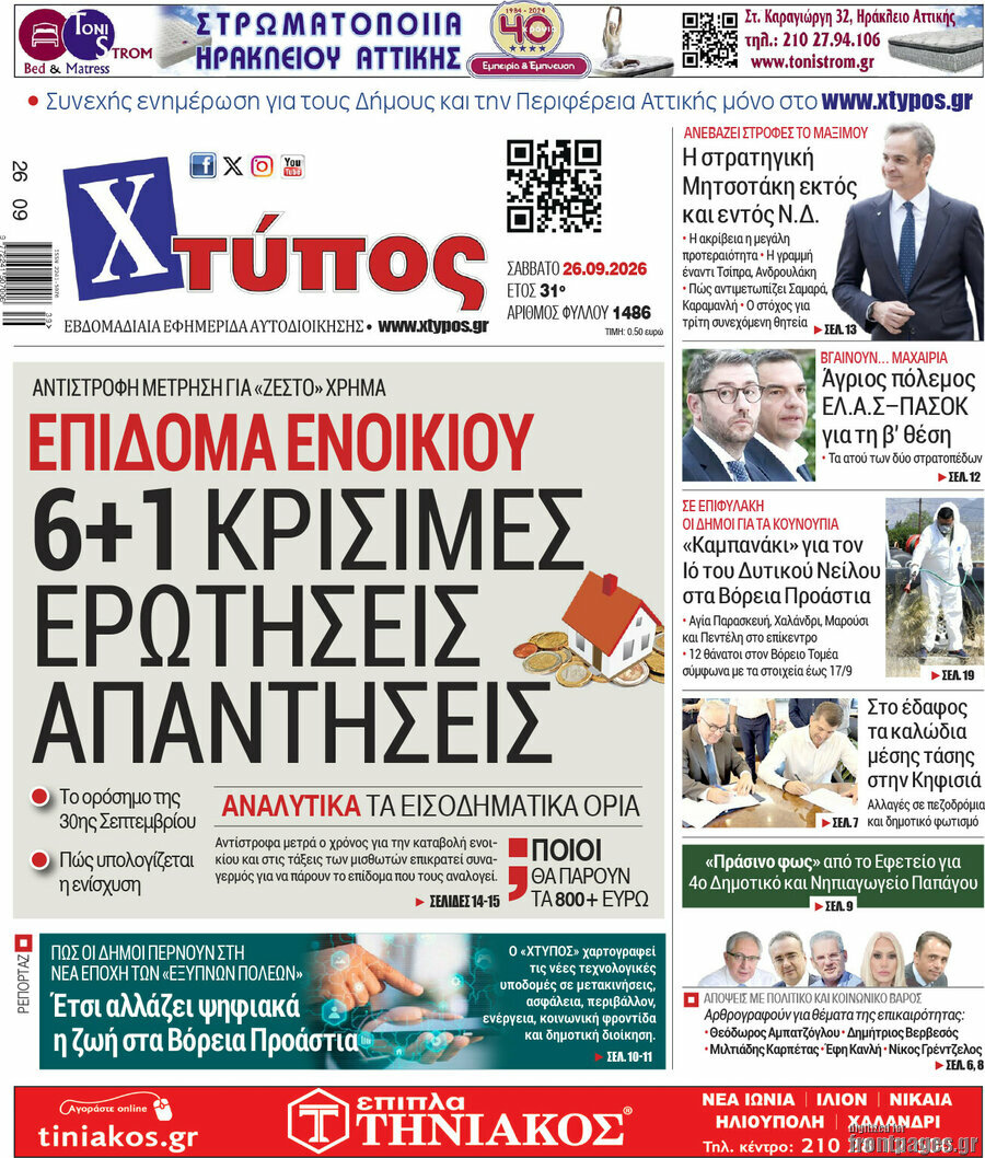 Πρωτοσέλιδο Χτύπος – 26 Σεπτεμβρίου 2026