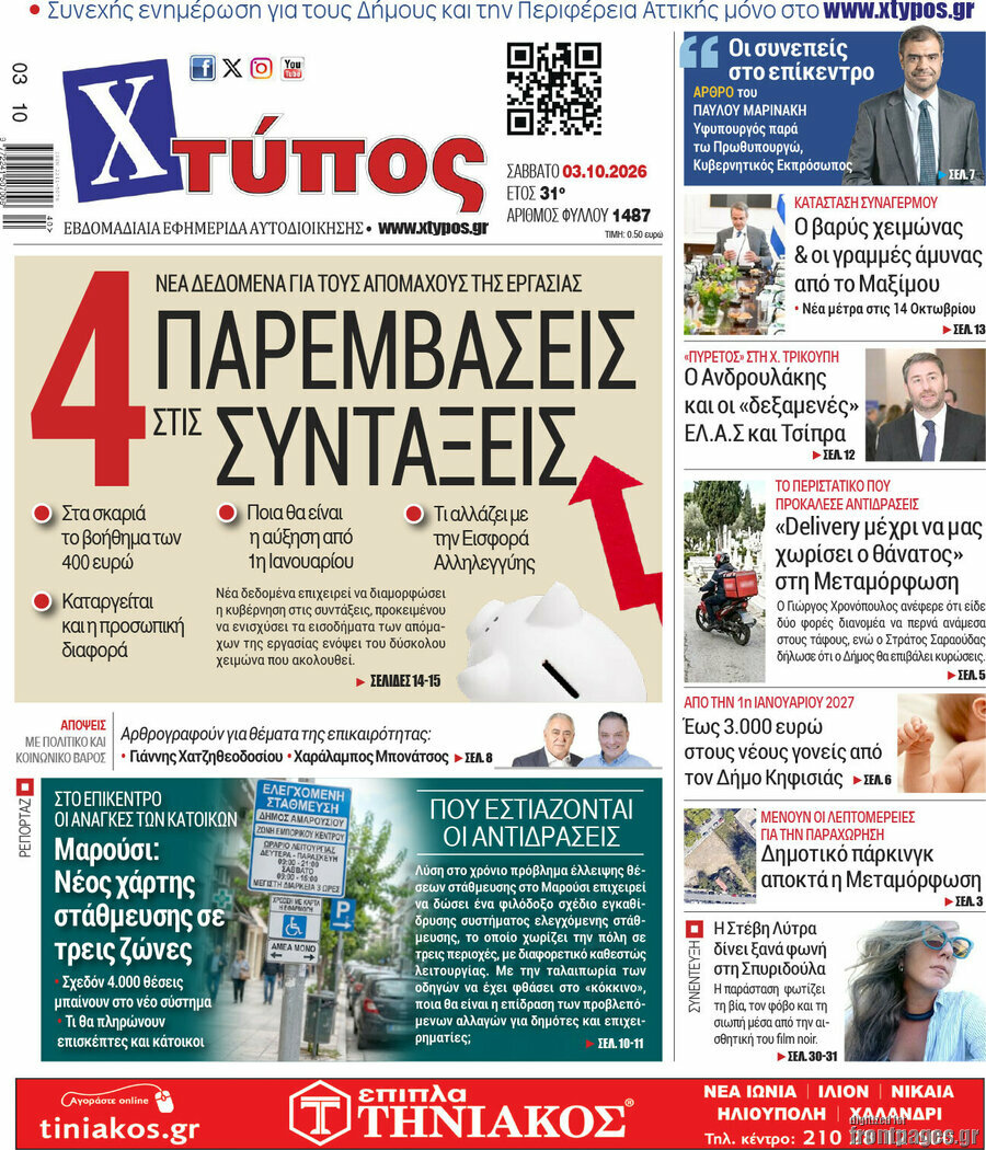 Πρωτοσέλιδο Χτύπος – 3 Οκτωβρίου 2026