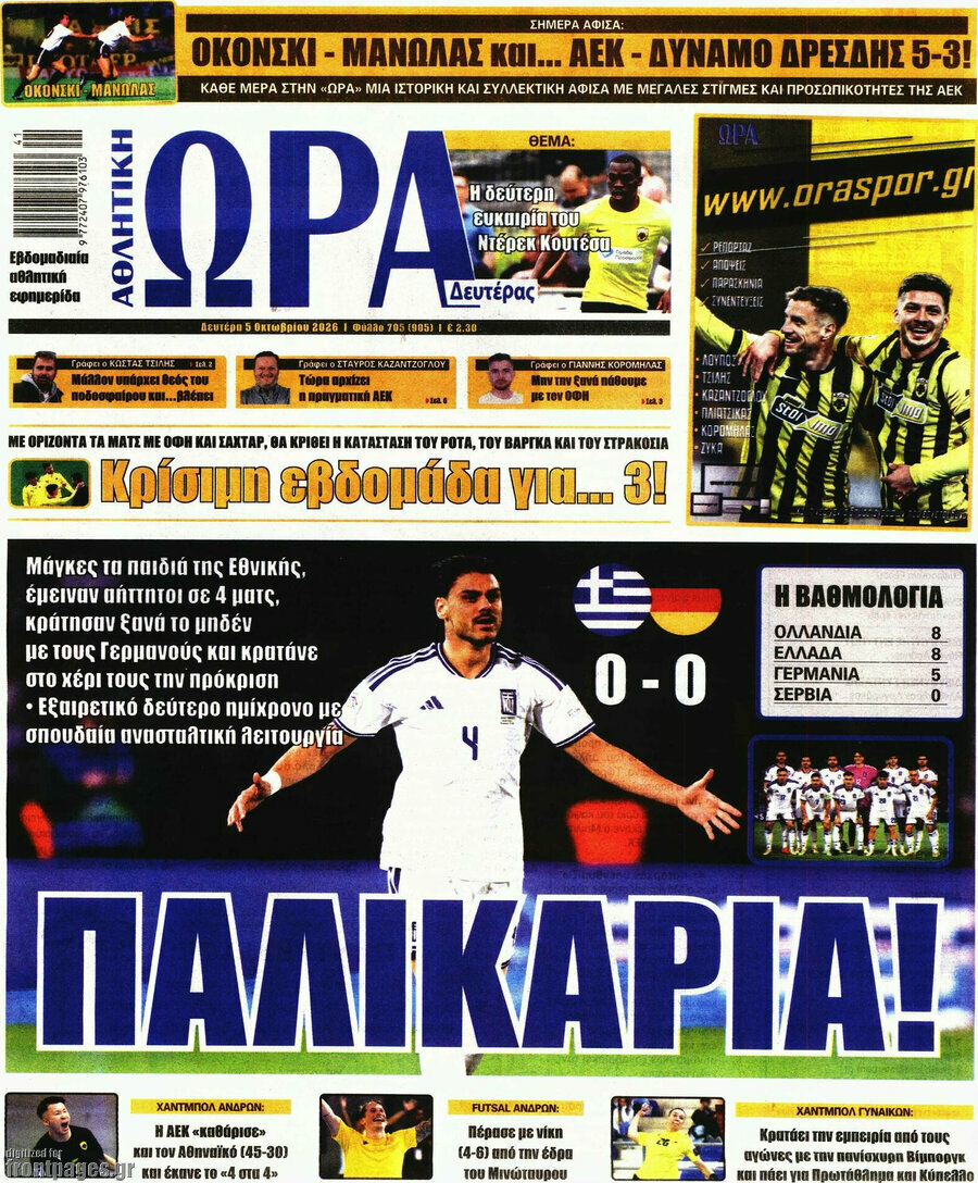 Πρωτοσέλιδο Η Ώρα των Σπορ – 5 Οκτωβρίου 2026
