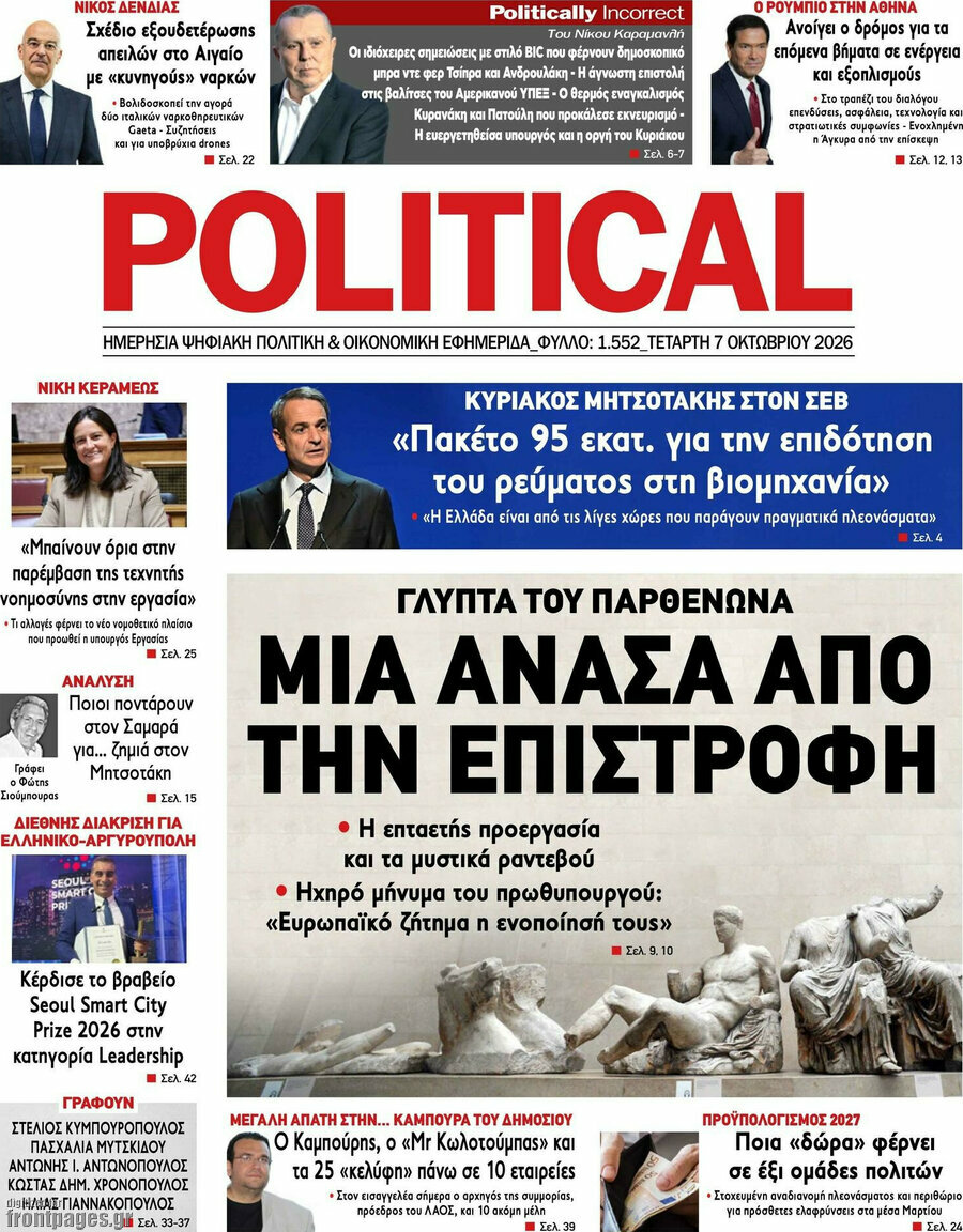 Πρωτοσέλιδο Political – 7 Οκτωβρίου 2026