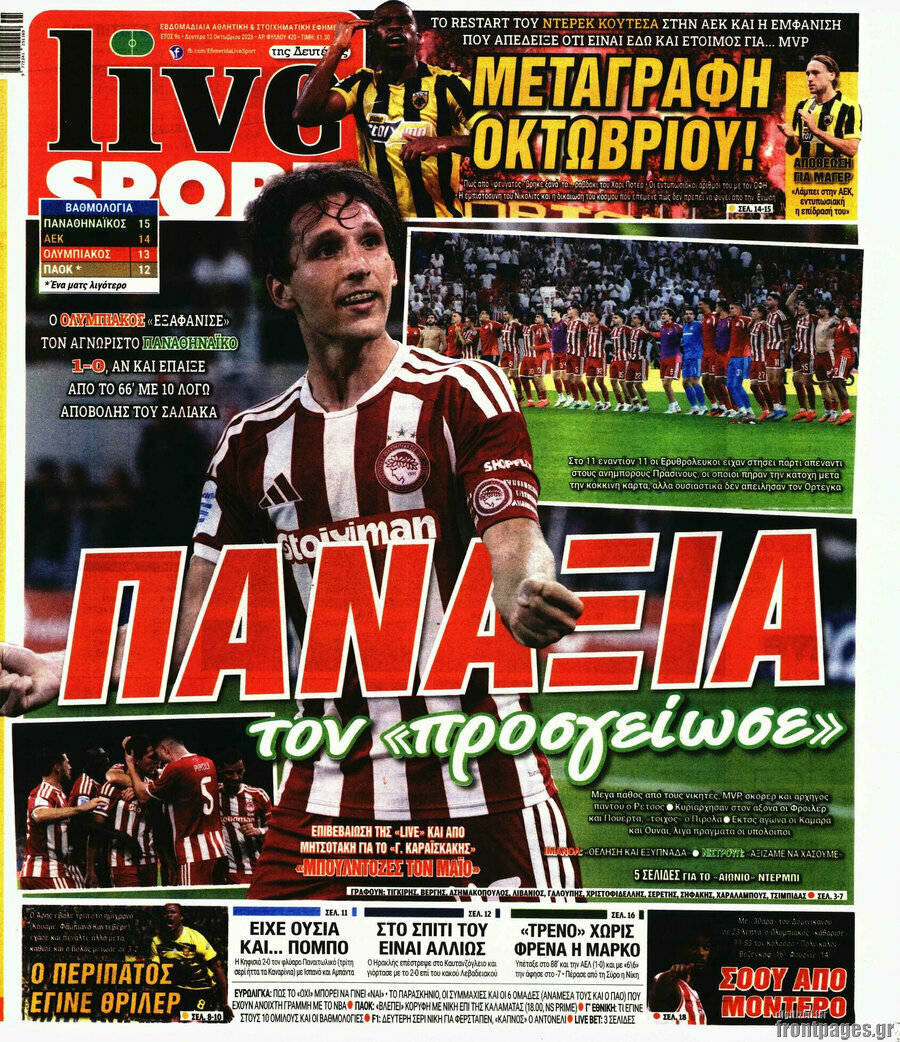 Πρωτοσέλιδο Live Sport – 12 Οκτωβρίου 2026