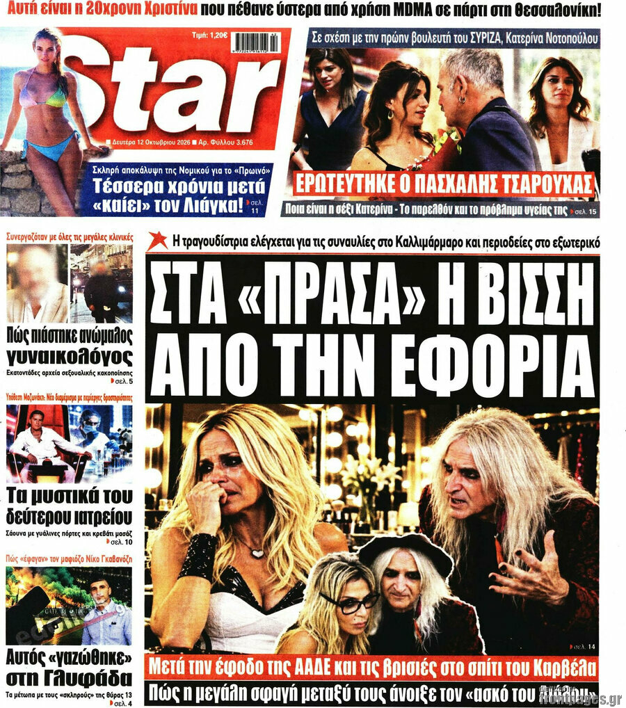 Πρωτοσέλιδο Star press – 12 Οκτωβρίου 2026