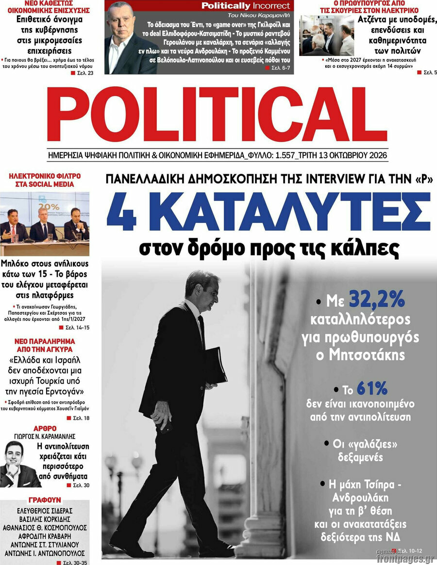 Πρωτοσέλιδο Political – 13 Οκτωβρίου 2026