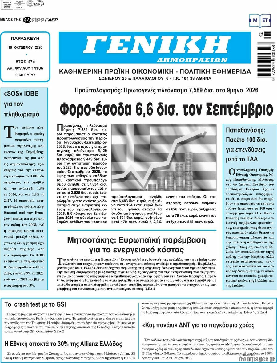 Πρωτοσέλιδο Γενική Δημοπρασιών – 16 Οκτωβρίου 2026