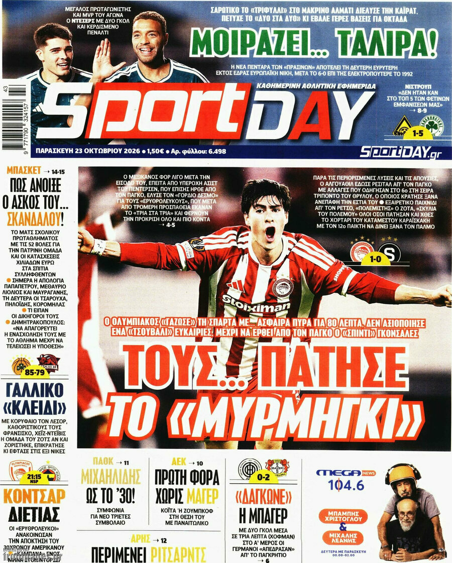 Πρωτοσέλιδο Sport Day – 23 Οκτωβρίου 2026